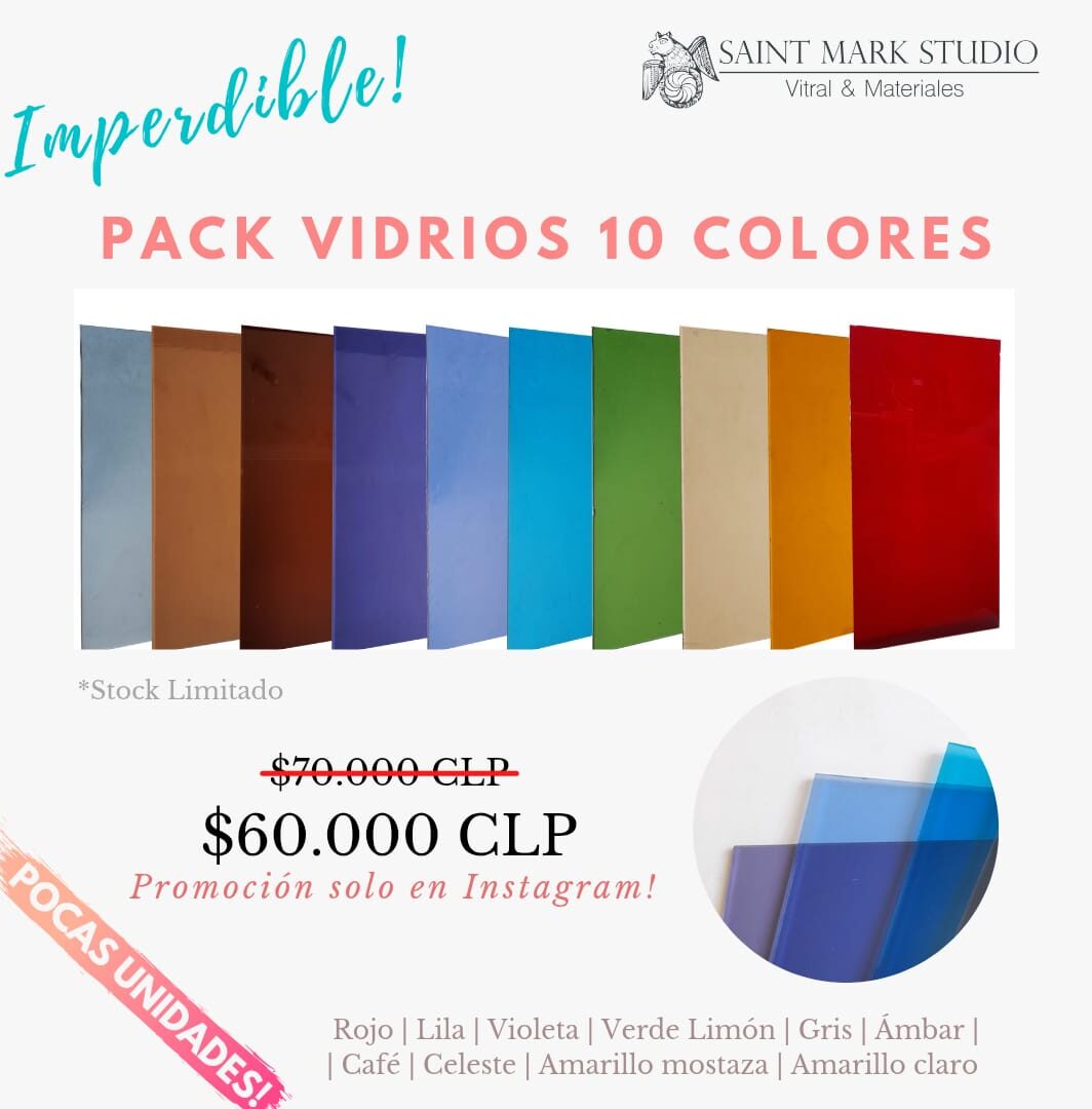 set de vidrios de color para vitral